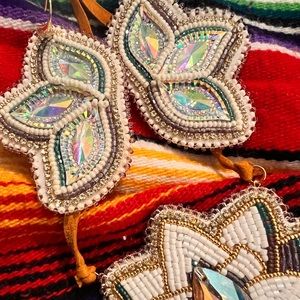 White lotus beaded earring and medallion set.  Featuring Swarovski crystal.